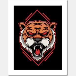 tiger head illustration Posters and Art